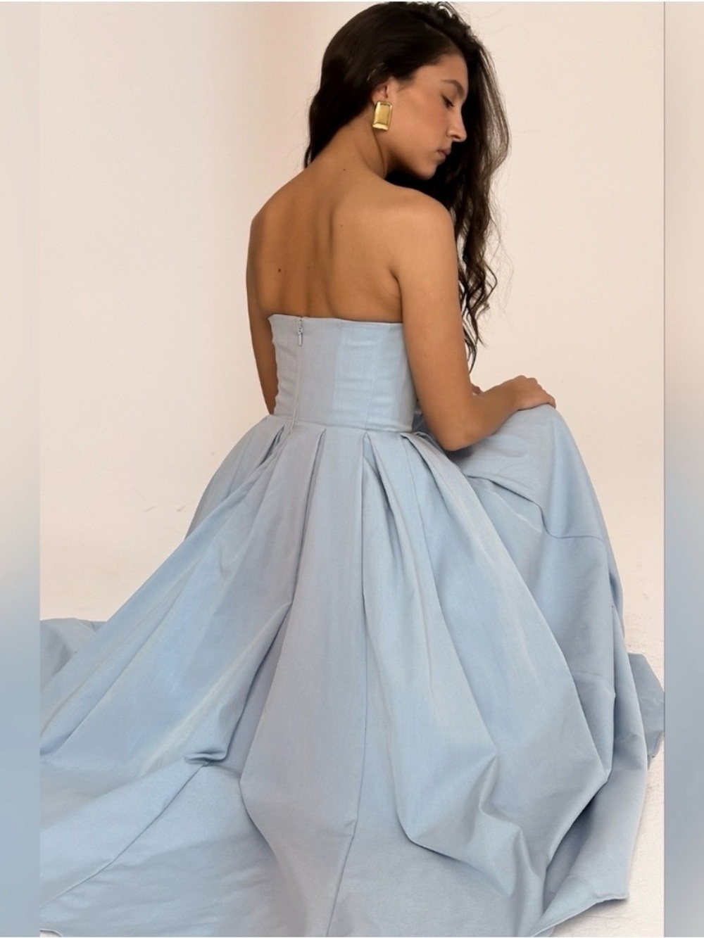 House of CB Audrey Tuscan Blue Midi Strapless Dress - Picture 2 of 7